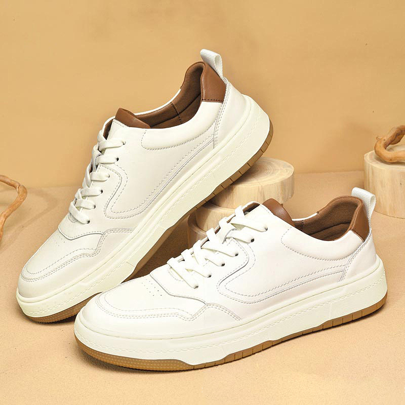 Men's Trendy High-Quality Cowhide Casual White Sneakers