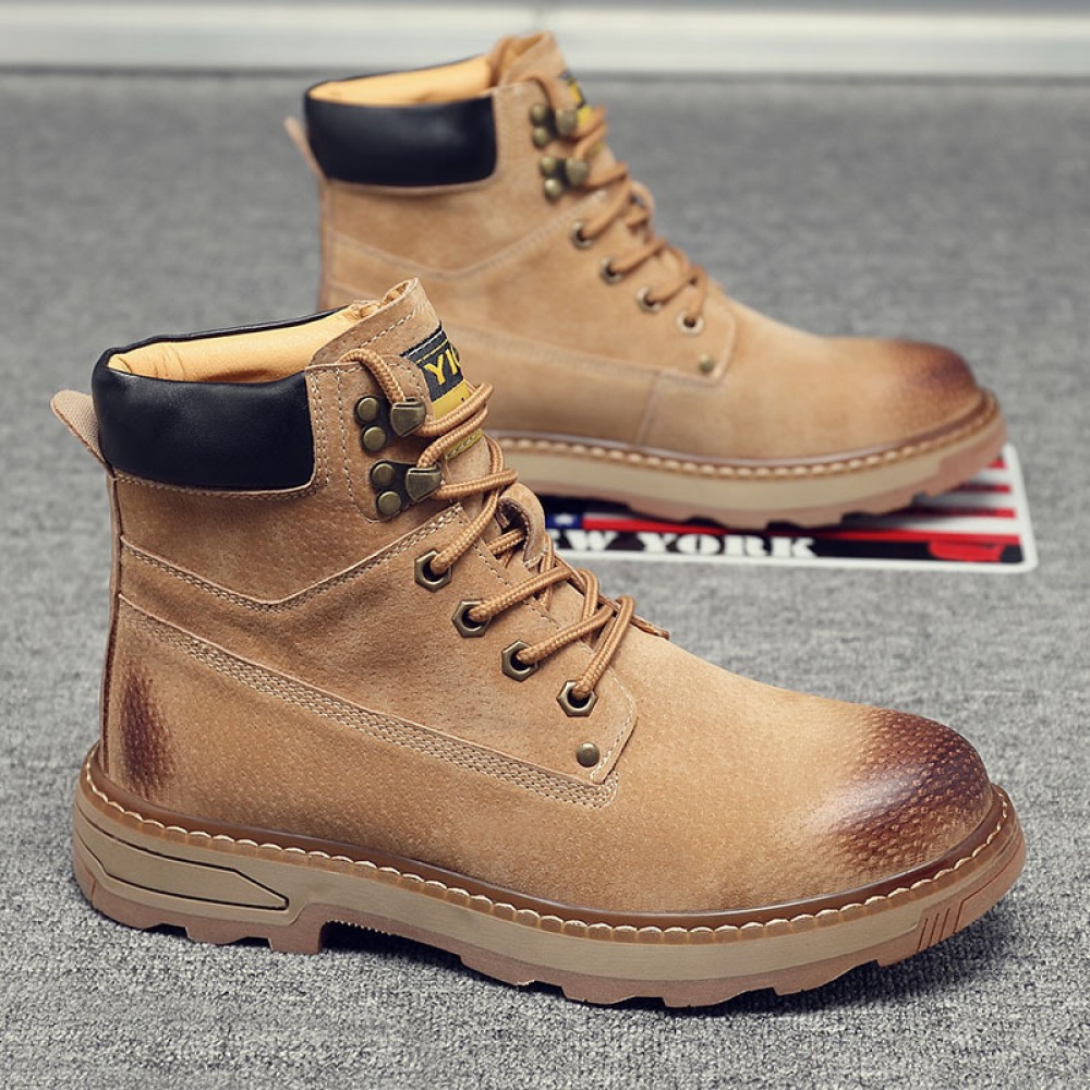 Men's Autumn New Leather Martin Boots Casual Mid-Cut Tooling Boots High-Top