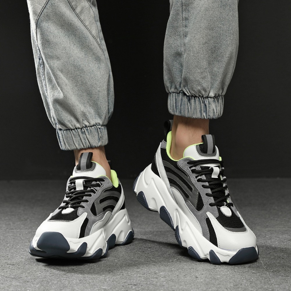 Men's Fashion Thick-Soled Lace-Up Round Toe Casual Sports Shoes